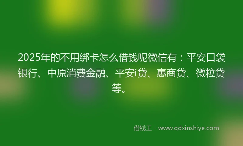 2025年的不用绑卡怎么借钱呢微信有：平安口袋银行、中原消费金融、平安i贷、惠商贷、微粒贷等。