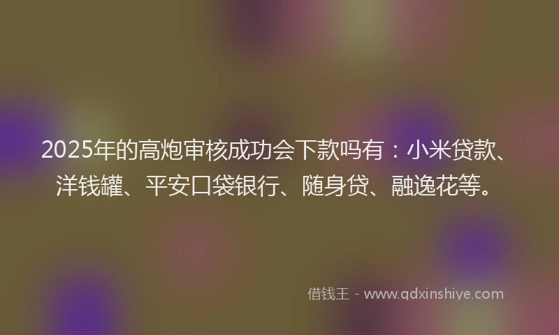 2025年的高炮审核成功会下款吗有：小米贷款、洋钱罐、平安口袋银行、随身贷、融逸花等。