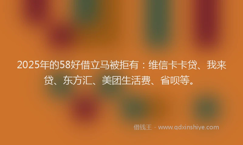 2025年的58好借立马被拒有：维信卡卡贷、我来贷、东方汇、美团生活费、省呗等。