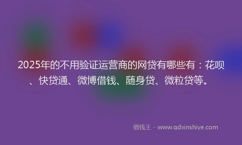 2025年的不用验证运营商的网贷有哪些有：花呗、快贷通、微博借钱、随身贷、微粒贷等。