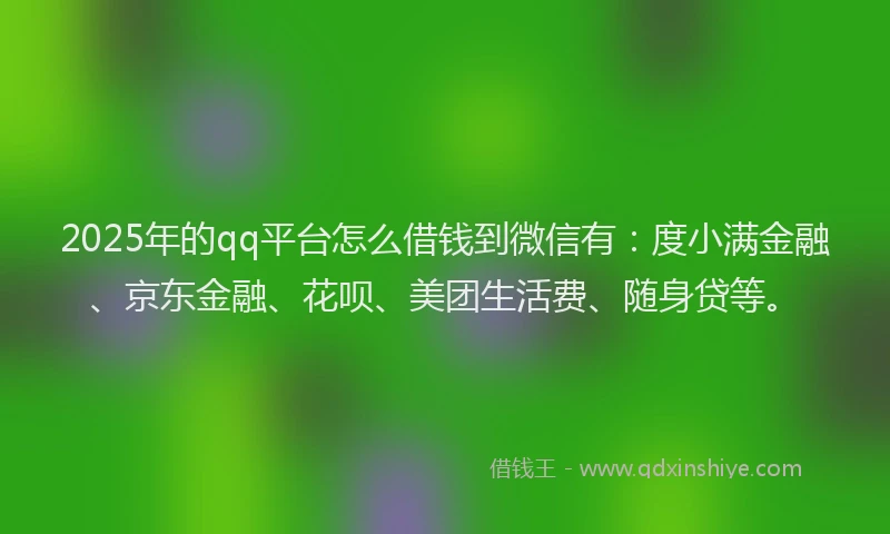 2025年的qq平台怎么借钱到微信有：度小满金融、京东金融、花呗、美团生活费、随身贷等。
