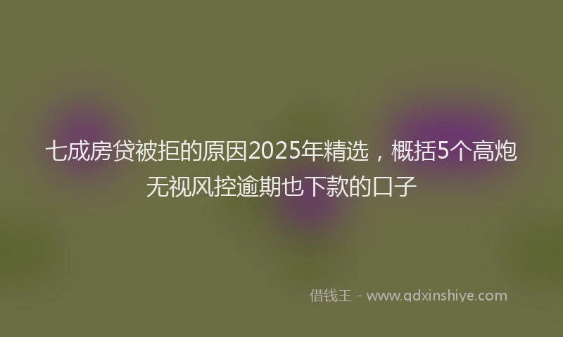 七成房贷被拒的原因2025年精选，概括5个高炮无视风控逾期也下款的口子