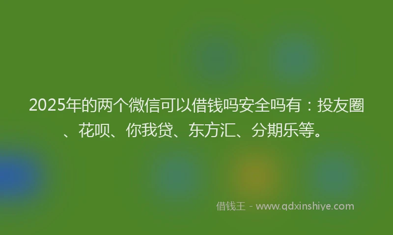 2025年的两个微信可以借钱吗安全吗有：投友圈、花呗、你我贷、东方汇、分期乐等。
