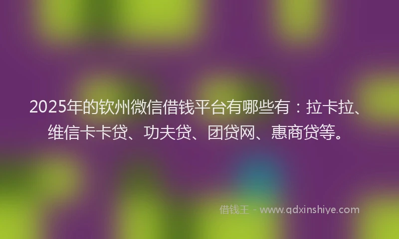 2025年的钦州微信借钱平台有哪些有：拉卡拉、维信卡卡贷、功夫贷、团贷网、惠商贷等。