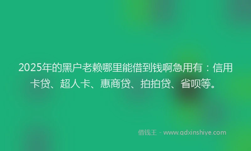 2025年的黑户老赖哪里能借到钱啊急用有：信用卡贷、超人卡、惠商贷、拍拍贷、省呗等。