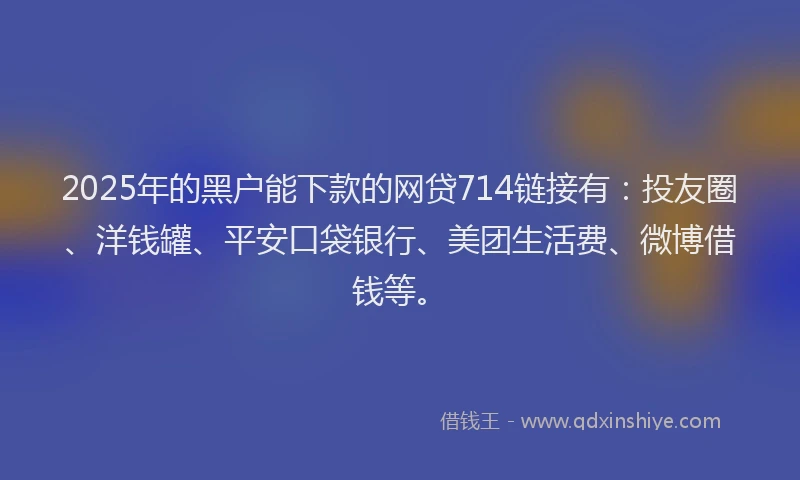 2025年的黑户能下款的网贷714链接有：投友圈、洋钱罐、平安口袋银行、美团生活费、微博借钱等。
