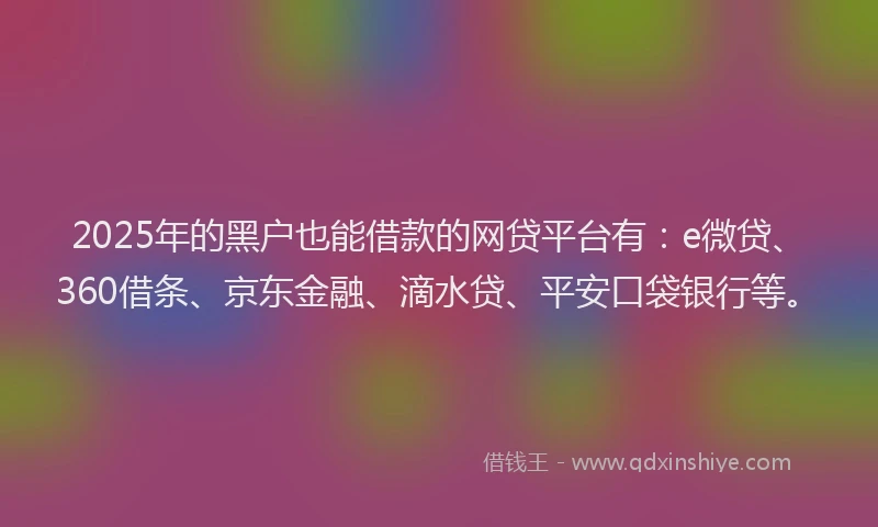 2025年的黑户也能借款的网贷平台有：e微贷、360借条、京东金融、滴水贷、平安口袋银行等。