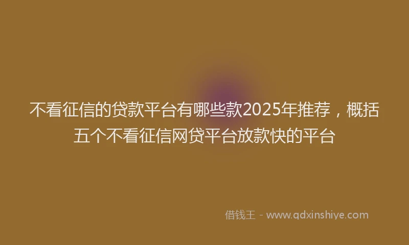 不看征信的贷款平台有哪些款2025年推荐，概括五个不看征信网贷平台放款快的平台