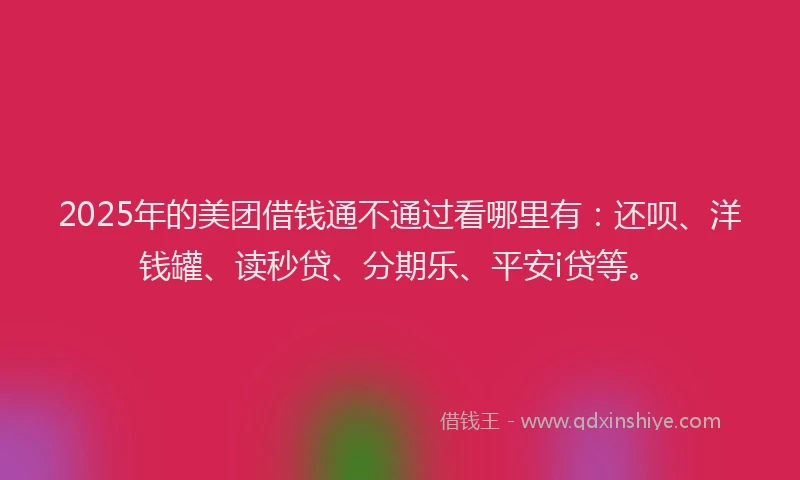 2025年的美团借钱通不通过看哪里有：还呗、洋钱罐、读秒贷、分期乐、平安i贷等。