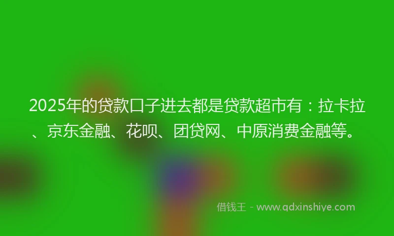 2025年的贷款口子进去都是贷款超市有：拉卡拉、京东金融、花呗、团贷网、中原消费金融等。