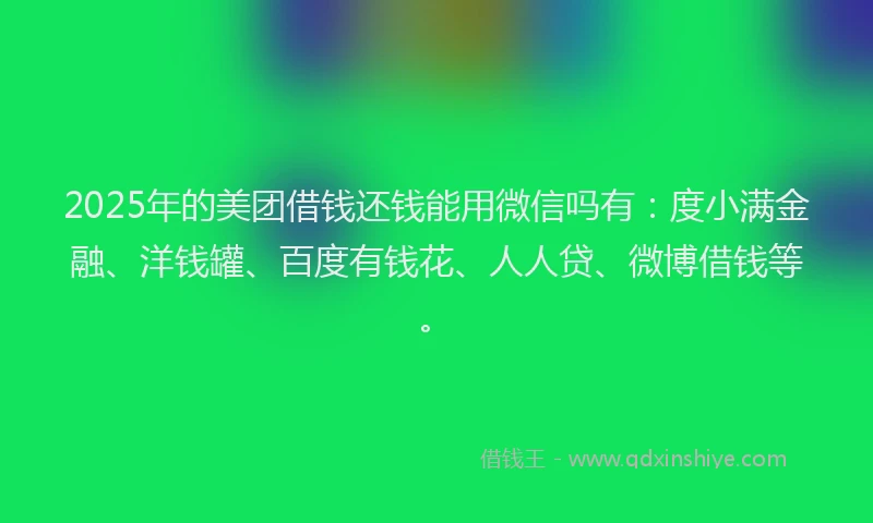 2025年的美团借钱还钱能用微信吗有：度小满金融、洋钱罐、百度有钱花、人人贷、微博借钱等。