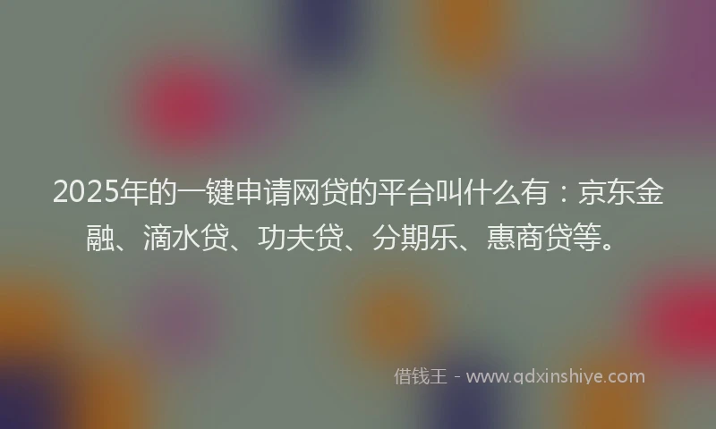 2025年的一键申请网贷的平台叫什么有：京东金融、滴水贷、功夫贷、分期乐、惠商贷等。