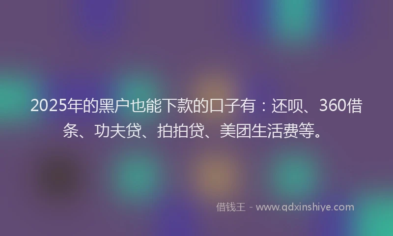 2025年的黑户也能下款的口子有：还呗、360借条、功夫贷、拍拍贷、美团生活费等。