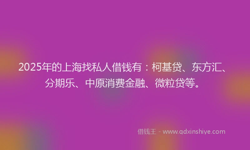 2025年的上海找私人借钱有：柯基贷、东方汇、分期乐、中原消费金融、微粒贷等。