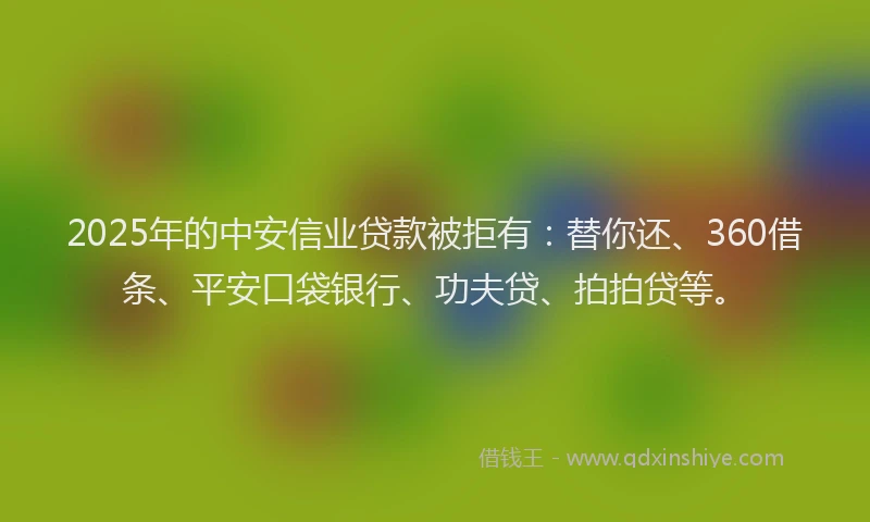 2025年的中安信业贷款被拒有：替你还、360借条、平安口袋银行、功夫贷、拍拍贷等。