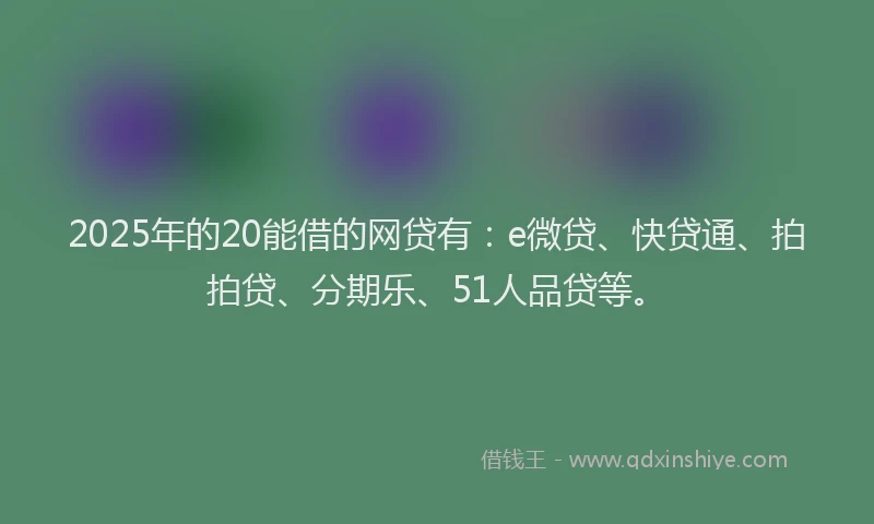 2025年的20能借的网贷有：e微贷、快贷通、拍拍贷、分期乐、51人品贷等。