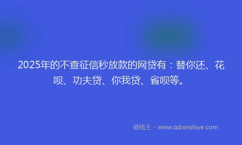 2025年的不查征信秒放款的网贷有：替你还、花呗、功夫贷、你我贷、省呗等。