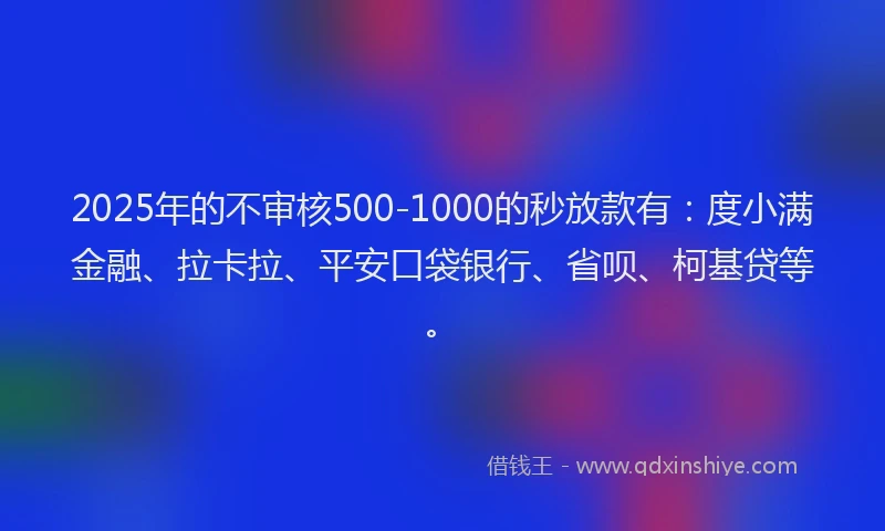 2025年的不审核500-1000的秒放款有：度小满金融、拉卡拉、平安口袋银行、省呗、柯基贷等。