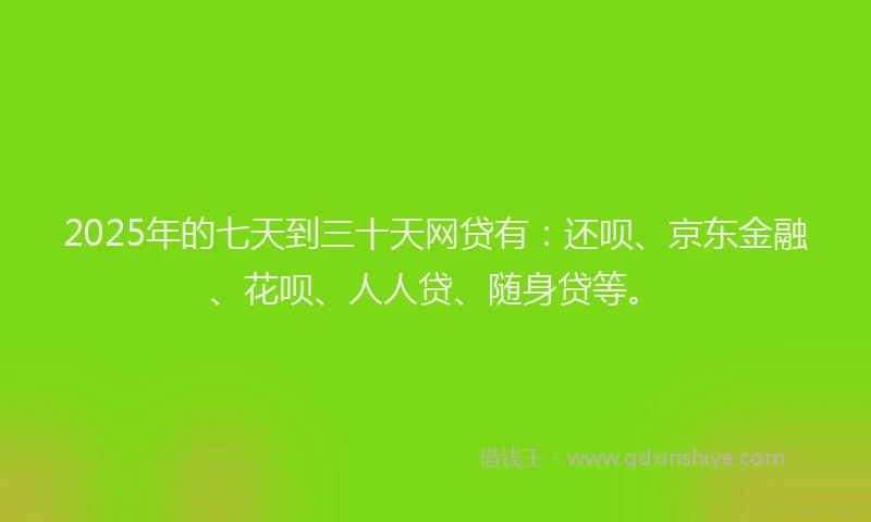 2025年的七天到三十天网贷有：还呗、京东金融、花呗、人人贷、随身贷等。