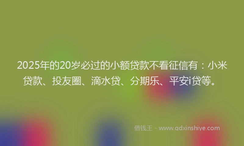 2025年的20岁必过的小额贷款不看征信有：小米贷款、投友圈、滴水贷、分期乐、平安i贷等。