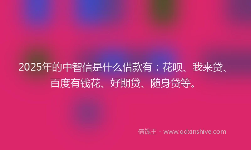 2025年的中智信是什么借款有：花呗、我来贷、百度有钱花、好期贷、随身贷等。