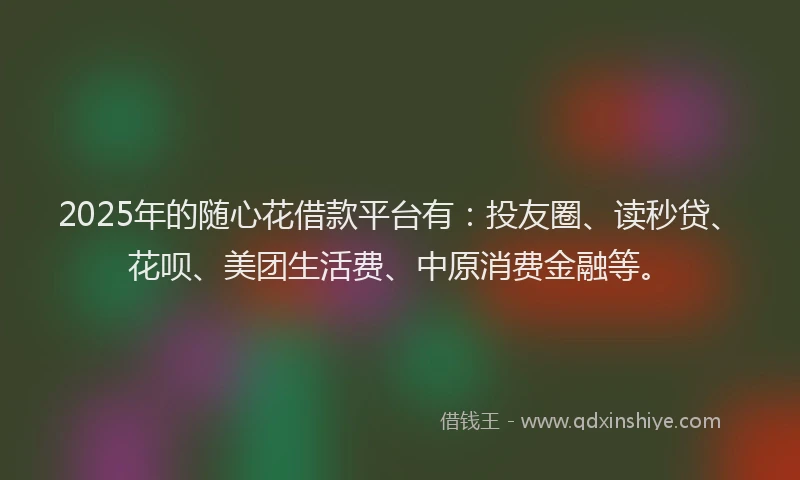 2025年的随心花借款平台有：投友圈、读秒贷、花呗、美团生活费、中原消费金融等。