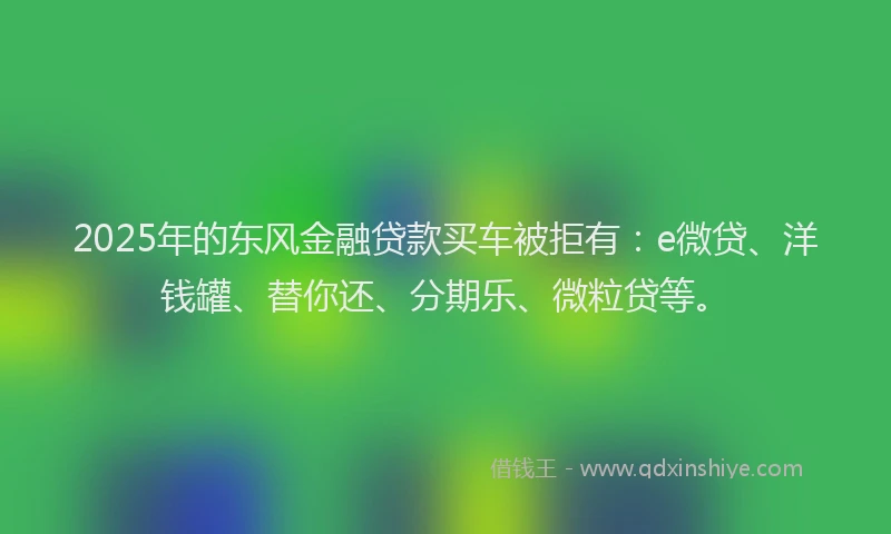 2025年的东风金融贷款买车被拒有：e微贷、洋钱罐、替你还、分期乐、微粒贷等。