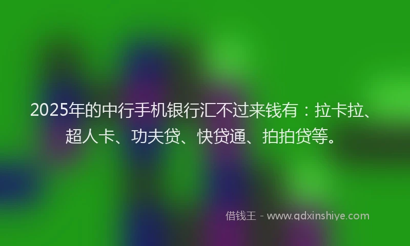 2025年的中行手机银行汇不过来钱有：拉卡拉、超人卡、功夫贷、快贷通、拍拍贷等。