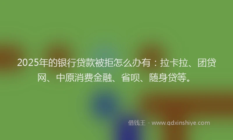 2025年的银行贷款被拒怎么办有：拉卡拉、团贷网、中原消费金融、省呗、随身贷等。