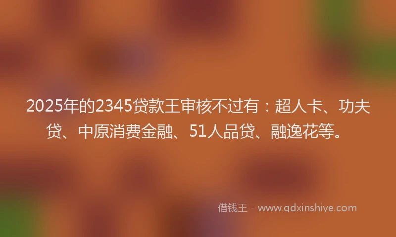 2025年的2345贷款王审核不过有：超人卡、功夫贷、中原消费金融、51人品贷、融逸花等。