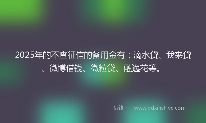 2025年的不查征信的备用金有：滴水贷、我来贷、微博借钱、微粒贷、融逸花等。