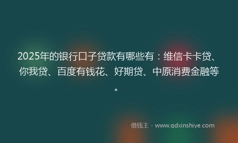 2025年的银行口子贷款有哪些有：维信卡卡贷、你我贷、百度有钱花、好期贷、中原消费金融等。