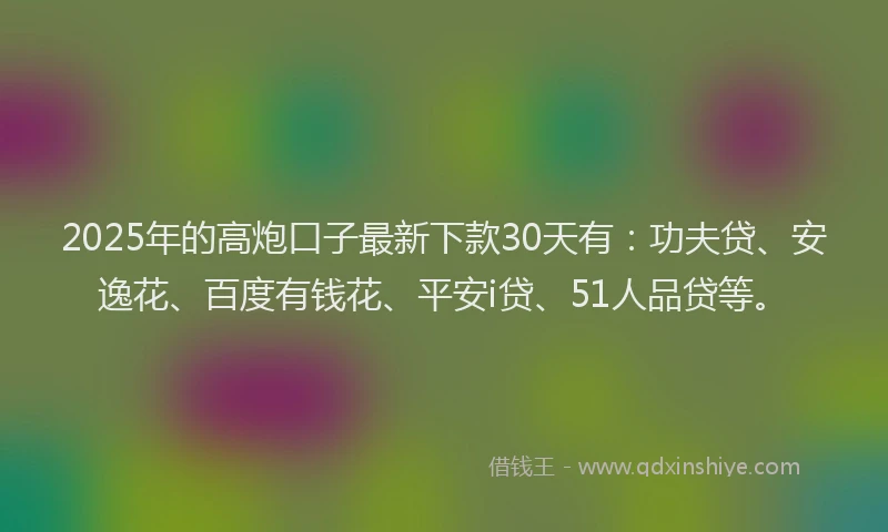 2025年的高炮口子最新下款30天有：功夫贷、安逸花、百度有钱花、平安i贷、51人品贷等。