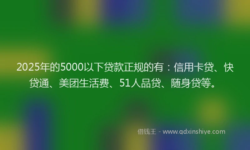 2025年的5000以下贷款正规的有：信用卡贷、快贷通、美团生活费、51人品贷、随身贷等。