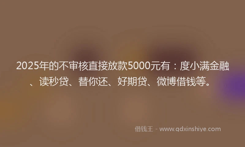 2025年的不审核直接放款5000元有：度小满金融、读秒贷、替你还、好期贷、微博借钱等。