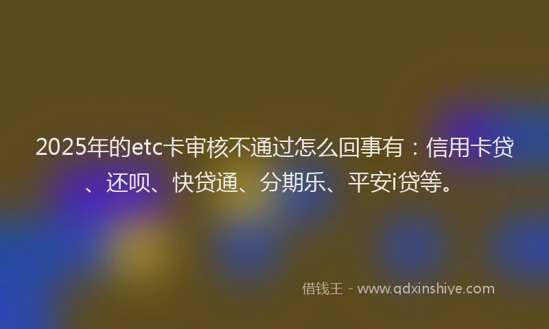 2025年的etc卡审核不通过怎么回事有：信用卡贷、还呗、快贷通、分期乐、平安i贷等。