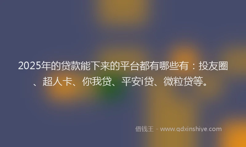 2025年的贷款能下来的平台都有哪些有：投友圈、超人卡、你我贷、平安i贷、微粒贷等。