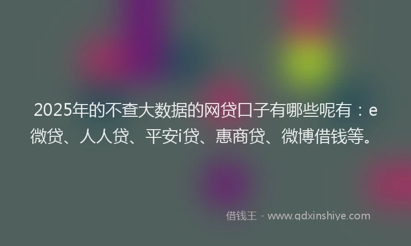 2025年的不查大数据的网贷口子有哪些呢有：e微贷、人人贷、平安i贷、惠商贷、微博借钱等。