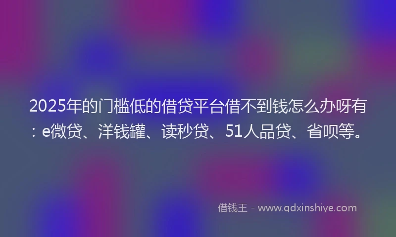 2025年的门槛低的借贷平台借不到钱怎么办呀有：e微贷、洋钱罐、读秒贷、51人品贷、省呗等。