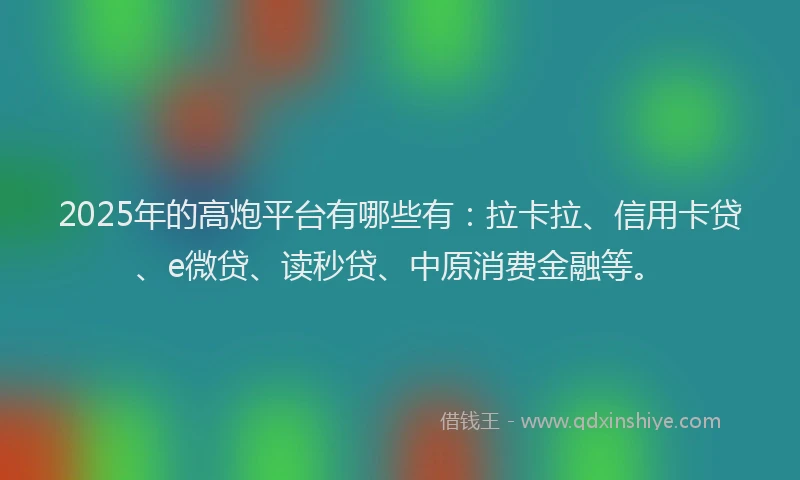 2025年的高炮平台有哪些有：拉卡拉、信用卡贷、e微贷、读秒贷、中原消费金融等。