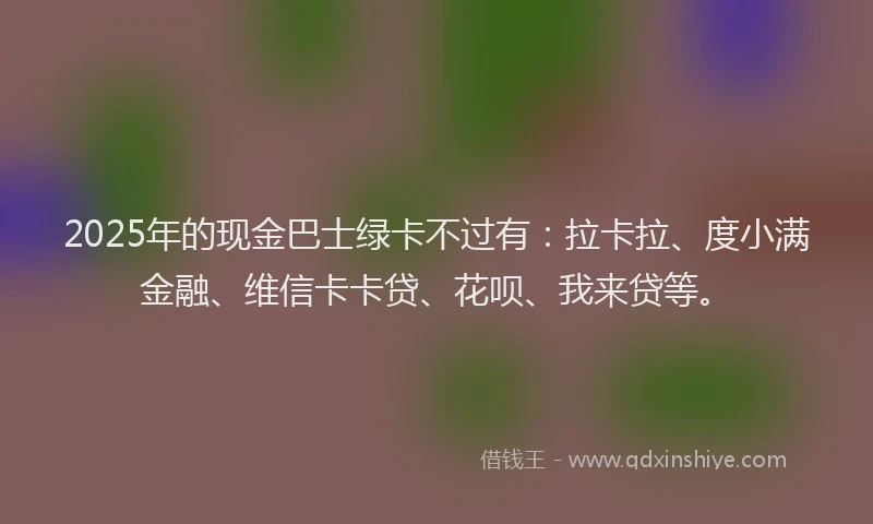2025年的现金巴士绿卡不过有：拉卡拉、度小满金融、维信卡卡贷、花呗、我来贷等。