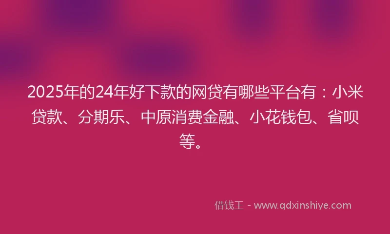 2025年的24年好下款的网贷有哪些平台有：小米贷款、分期乐、中原消费金融、小花钱包、省呗等。