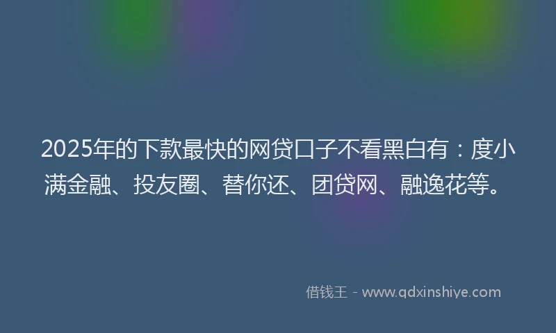 2025年的下款最快的网贷口子不看黑白有：度小满金融、投友圈、替你还、团贷网、融逸花等。