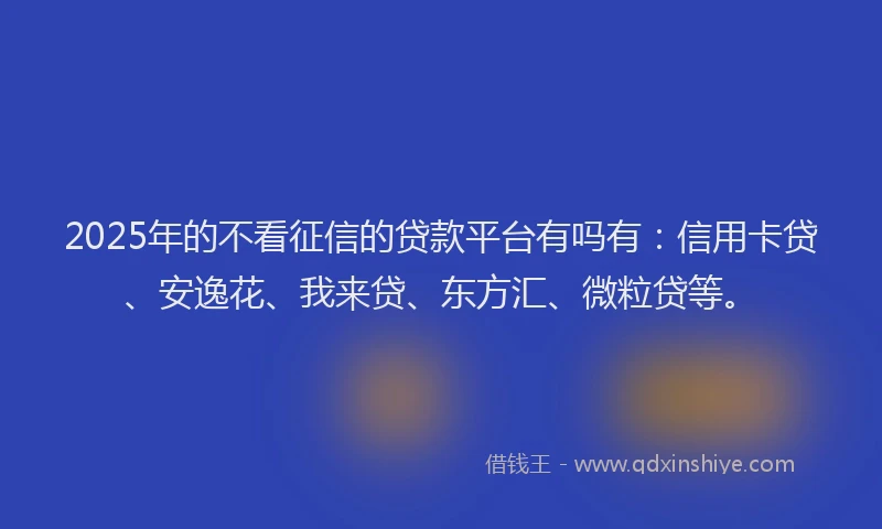 2025年的不看征信的贷款平台有吗有：信用卡贷、安逸花、我来贷、东方汇、微粒贷等。