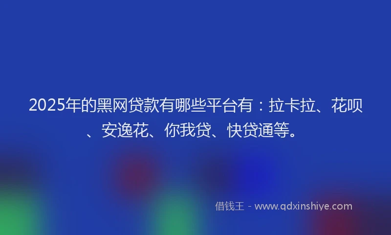 2025年的黑网贷款有哪些平台有：拉卡拉、花呗、安逸花、你我贷、快贷通等。
