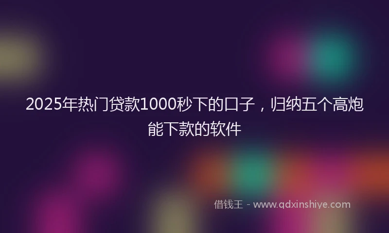 2025年热门贷款1000秒下的口子，归纳五个高炮能下款的软件