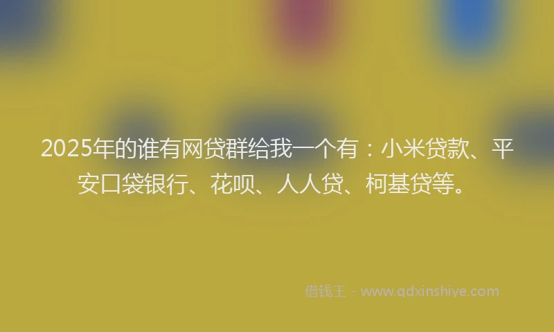 2025年的谁有网贷群给我一个有：小米贷款、平安口袋银行、花呗、人人贷、柯基贷等。