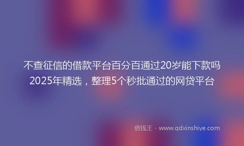 不查征信的借款平台百分百通过20岁能下款吗2025年精选，整理5个秒批通过的网贷平台