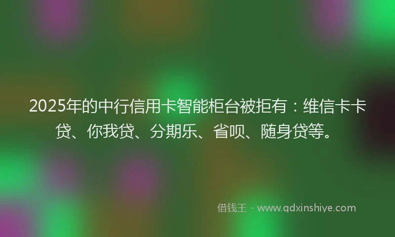 2025年的中行信用卡智能柜台被拒有：维信卡卡贷、你我贷、分期乐、省呗、随身贷等。