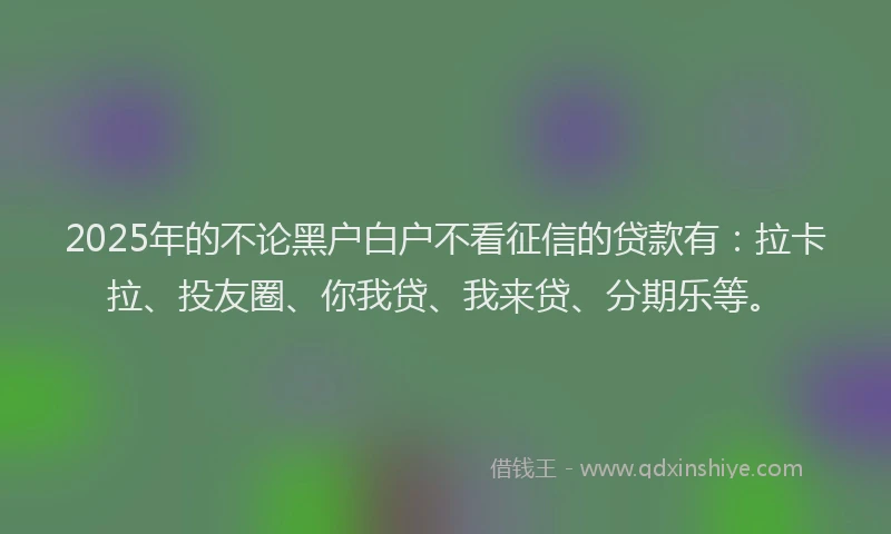 2025年的不论黑户白户不看征信的贷款有：拉卡拉、投友圈、你我贷、我来贷、分期乐等。